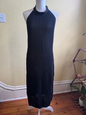 Black Knit Halter Maxi Dress - M
